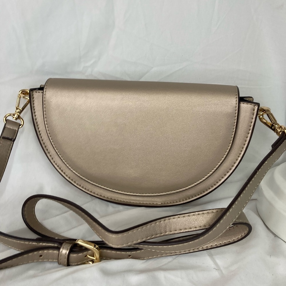 Melie Bianco Metallic Taupe Half Moon Crossbody